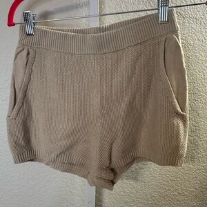 Stitches Stripes Knit Lounge Shorts Tan XS Cozy Cotton Relaxed Fit